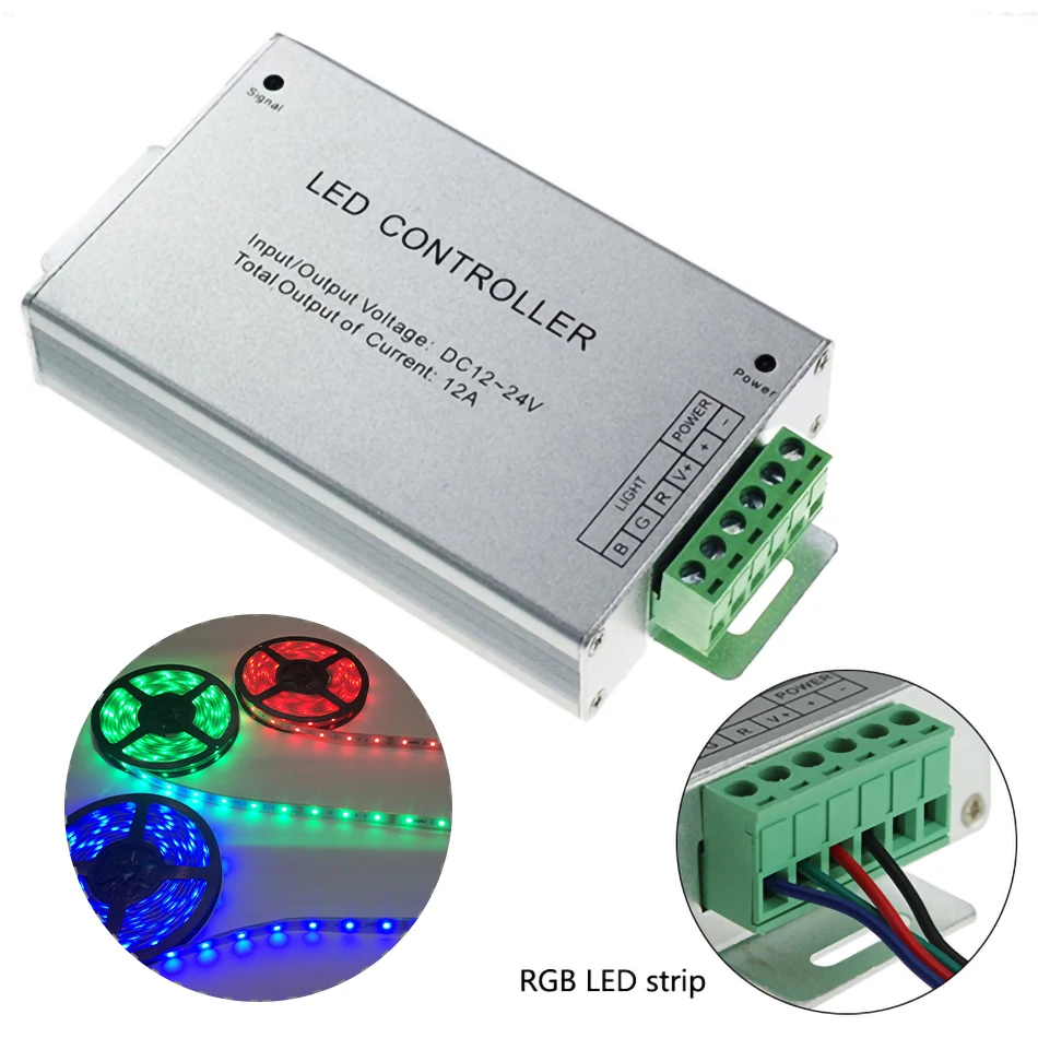 RGB Controller DC 12V 24V 12A 24A 30A Aluminum Case IR or RF Wireless Remote Dimmer for 5050 Colorful LED Strip Lights Dimming