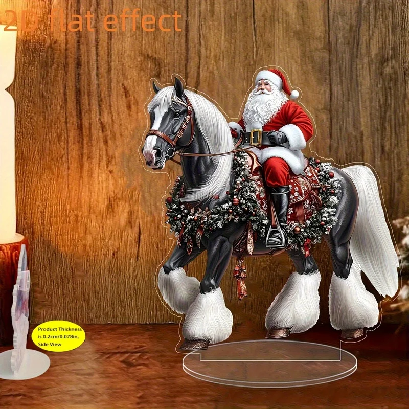 2D Flat, 2D Flat Printing, Acrylic Santa Claus Ornament - Bohemian Style Christmas Decoration with Wreath and Red Saddle, Perfec