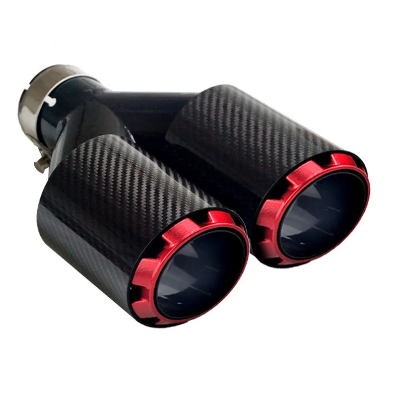 Red Carbon Straight Car Muffler Tip Y Shape Double Exit Universal Stainless Exhaust Pipe Mufflers Multi-size