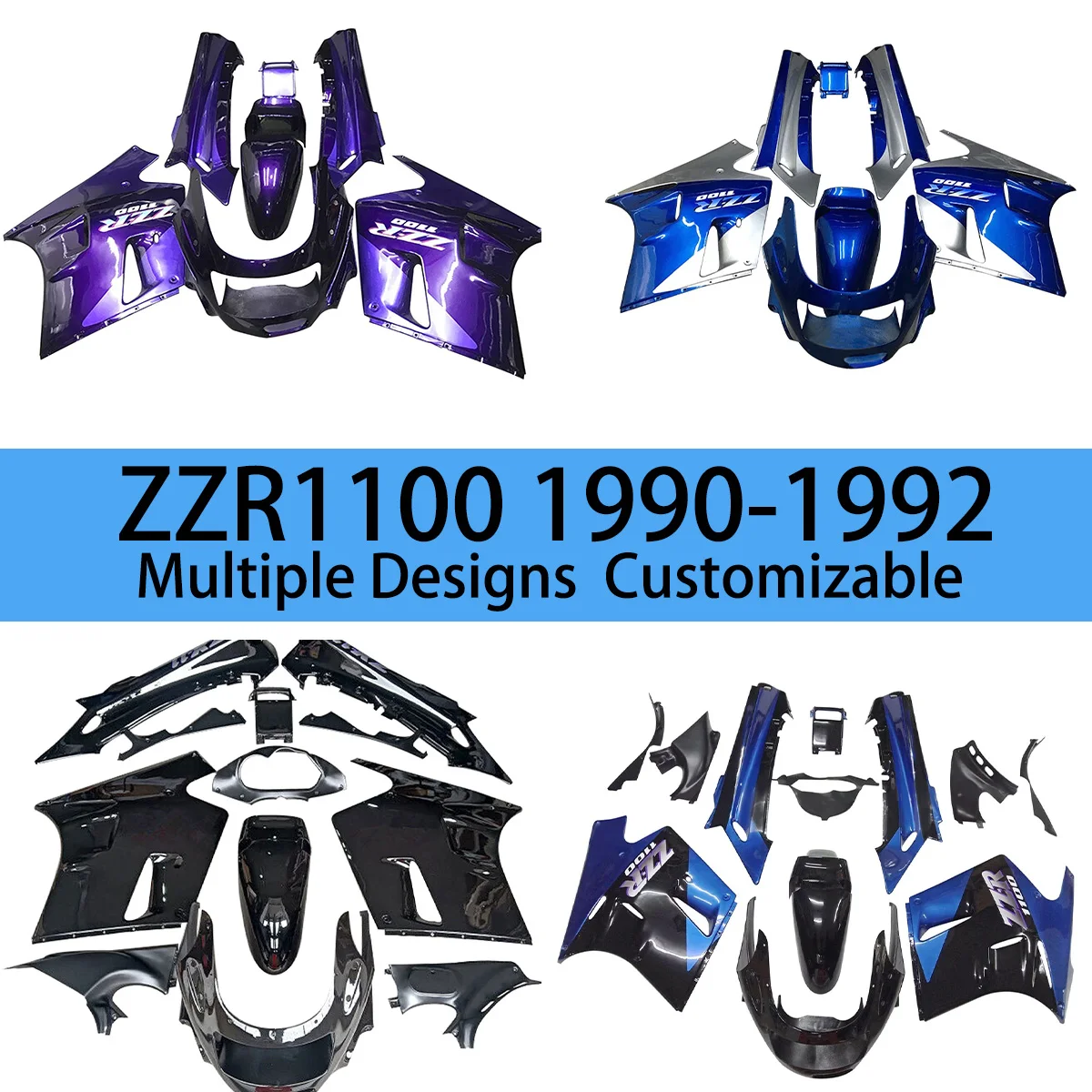 Full Fairing Set ZZR1100 1990 1991 1992 ABS Plastic Motorcycle Customize Fairings Kit for KAWASAKI ZZR 1100 90 91 92