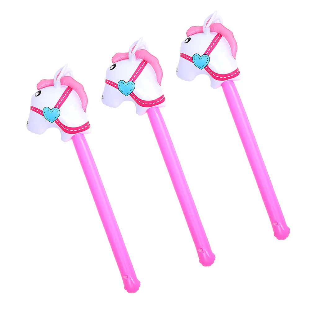 

3 Pcs Sports Inflatable Horse Head Stick Child Balloons Inflator Pvc Pool Props