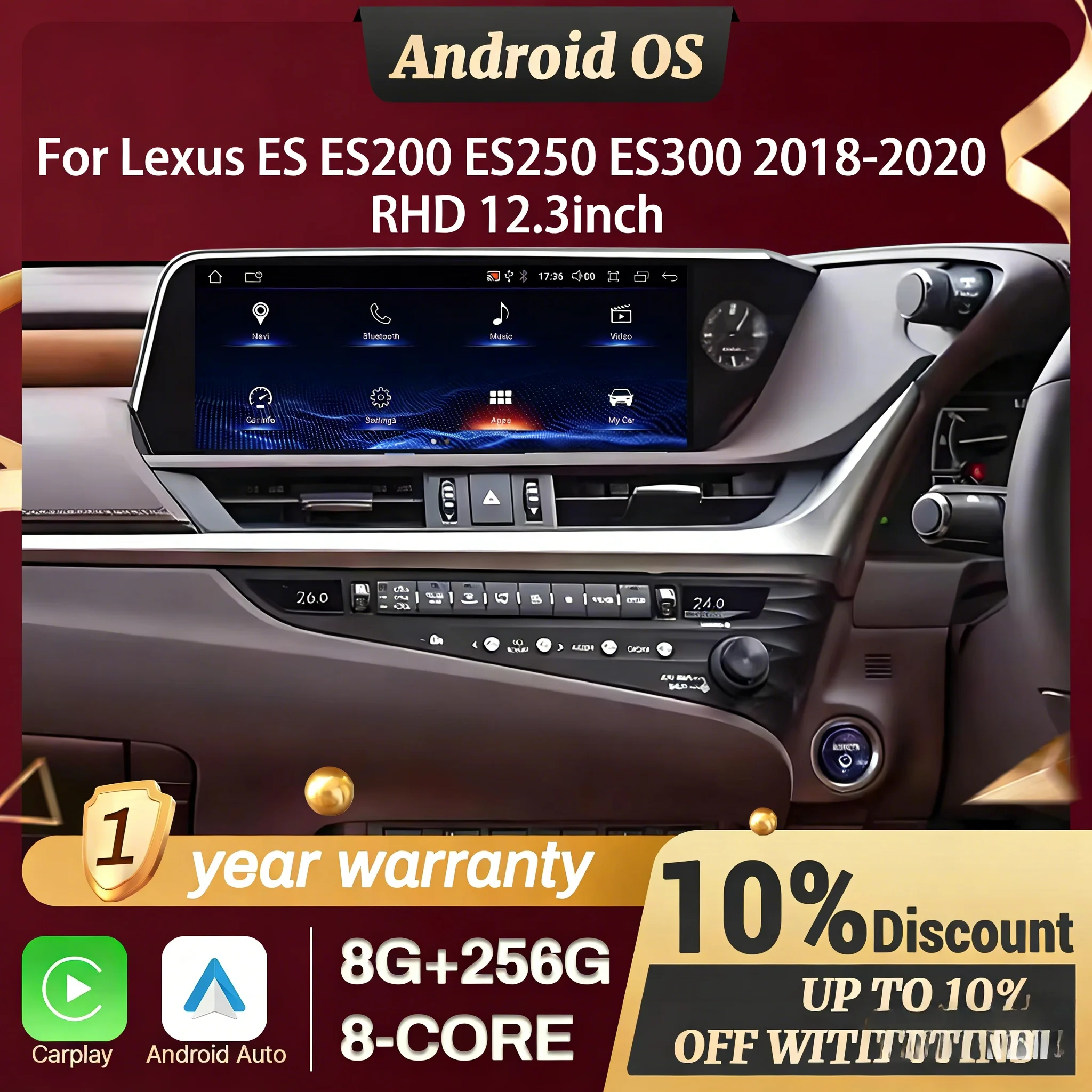 12.3inch Right hand drive CarPlay Multimedia Snapdragon 685 Screen For Lexus ES ES200 ES250 ES300 2018-2020 Car Radio Wireless