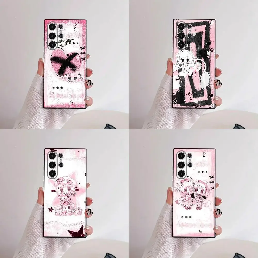 Pink Subculture Cute Cartoon Girl Phone Case For Samsung S25,S24,S21,S22,S23,S30,Ultra,S20,Plus,Fe,Lite,5G Black Cover