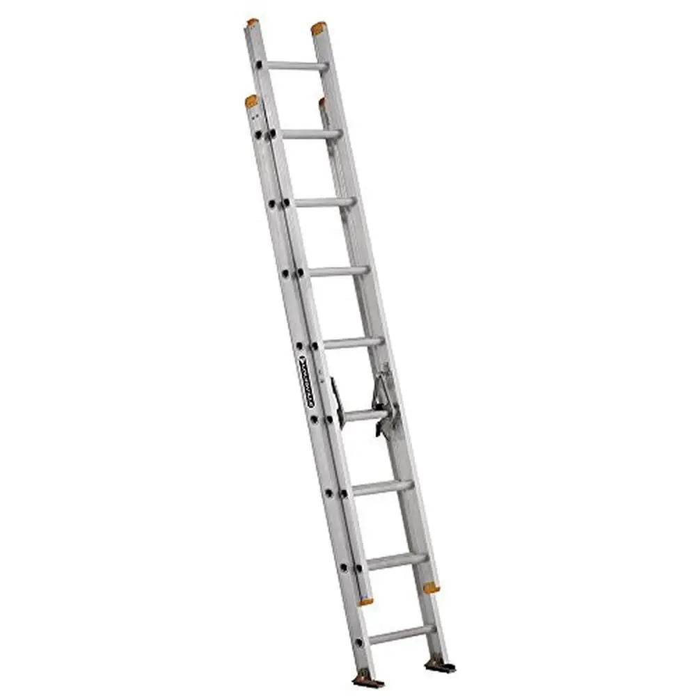 

16ft Aluminium Extension Ladder 250lb Load Capacity Lightweight Strong Safe Stable Quicklatch Steel Swivel Shoe Durable I-Beam