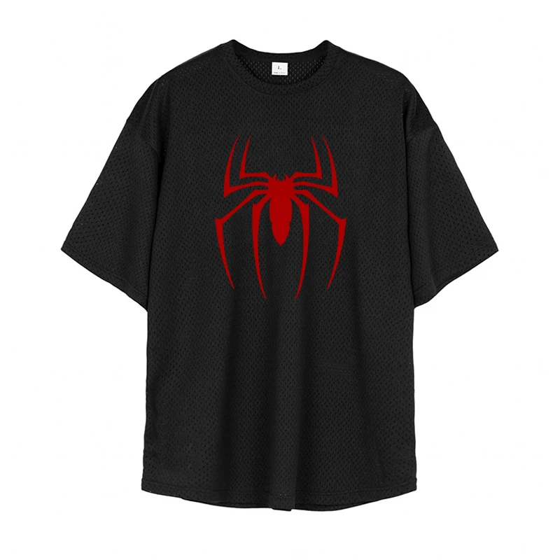 Summer Mesh Quick Dry Breathable Clothing Red Spider Oversized Mens Sport T-Shirts Gym Bodybuilding Fitness Short Sleeve Shirts