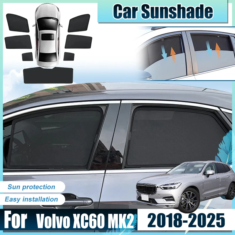

For Volvo XC60 Accessories MK2 2018-2025 Car Window Mesh Sun Shades Covers Anti UV Visors Heat light Shield Parasol Accesorios