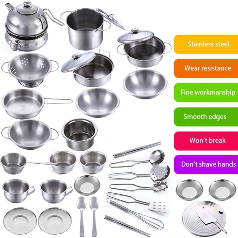 16 قطعة مجموعات الالعاب المطبخ للأطفال الفولاذ المقاوم للصدأ أواني المطبخ والمقالي مجموعة أداة المطبخ لعبة للأطفال هدية #3