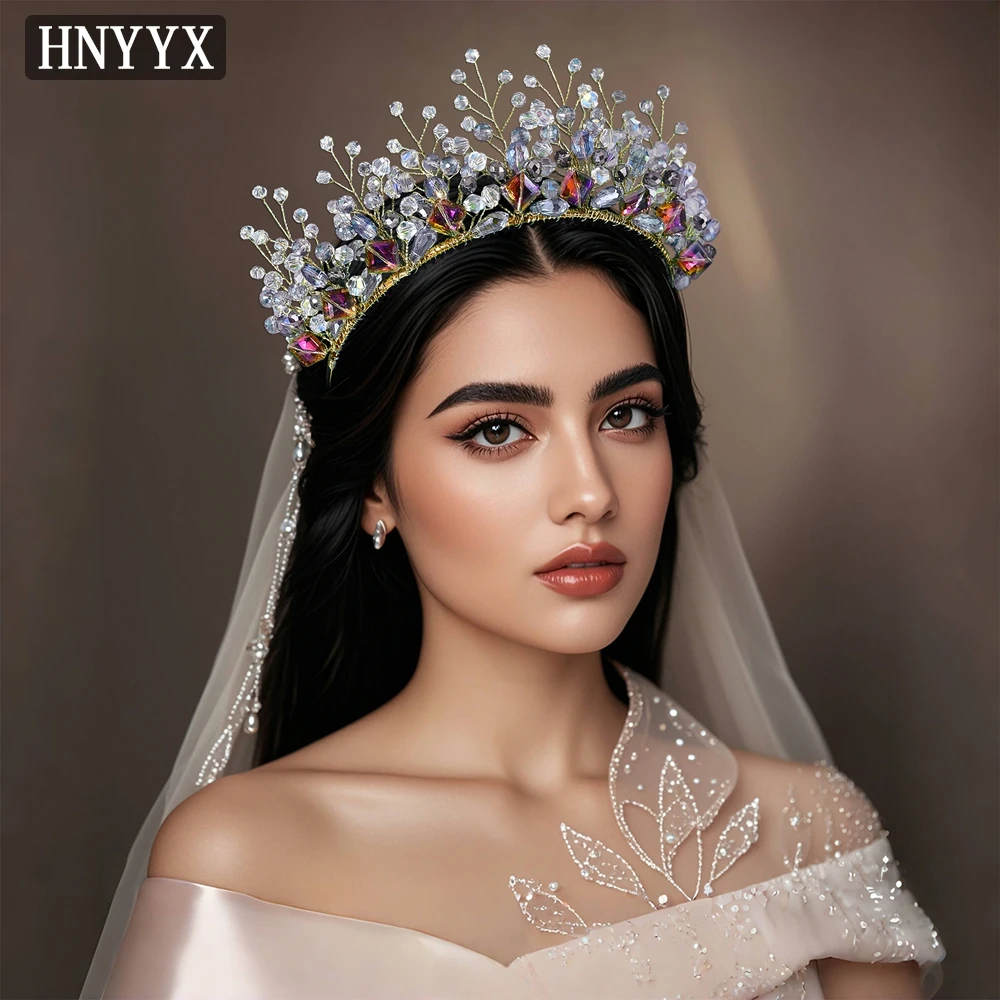 

HNYYX Bridal Rhinestone Crown Wedding Tiara and Headdress Hair Accessories Bride Headpiece Pageant Headband Hair Jewelry A314