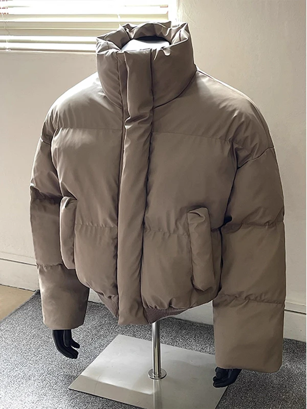 

Thiened Stand Collar PU ort down Cotton Jaet Men's Casual Warm Bread Sle Coat Winter Faion Brand GPOUHO