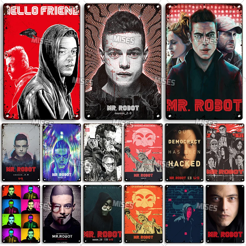 MISES Mr Robot Movie Metal Poster Decorative Plate Man Cave Kitchen Cafe Metal Tin Sign Industrial Decor Retro Wall Metal Plaque