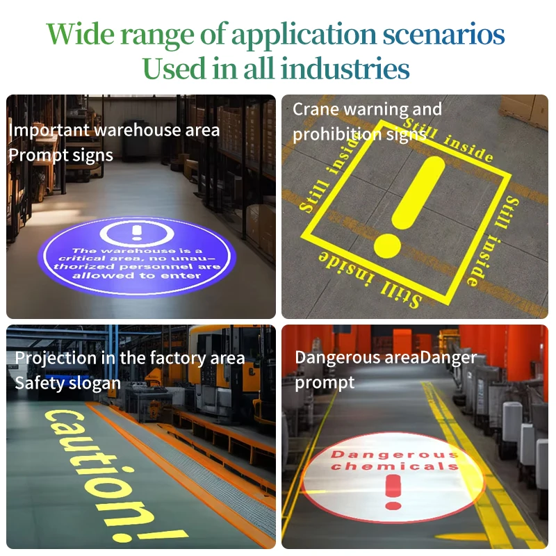 Luzes de projeção de segurança industrial, luzes de publicidade para área de trabalho, sinais, guindaste, empilhadeira, padrões de solo para logotipo de projetor
