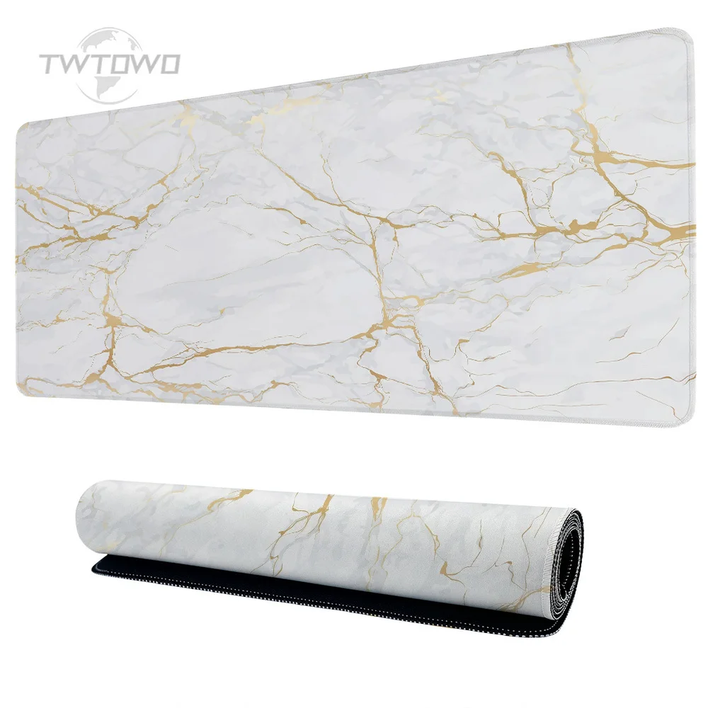 Mouse Pad Gaming White Gold Marble XL New Computer Home Mousepad XXL Natural Rubber Soft Non-Slip Office Desktop Mouse Pad