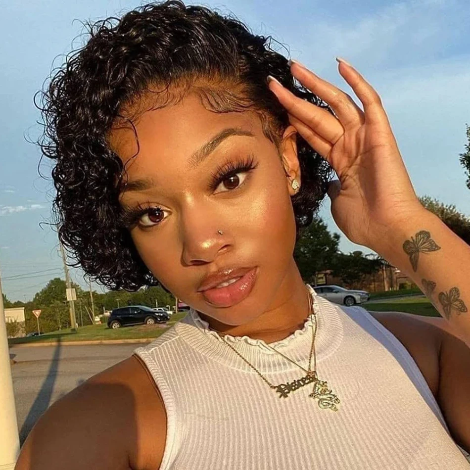 

Pixie Curls 100% Human Hair Pixie Cut 13x1 Lace Frontal Wigs Short Bob Human Hair Wig Transparent Lace Front Human Hair Wig