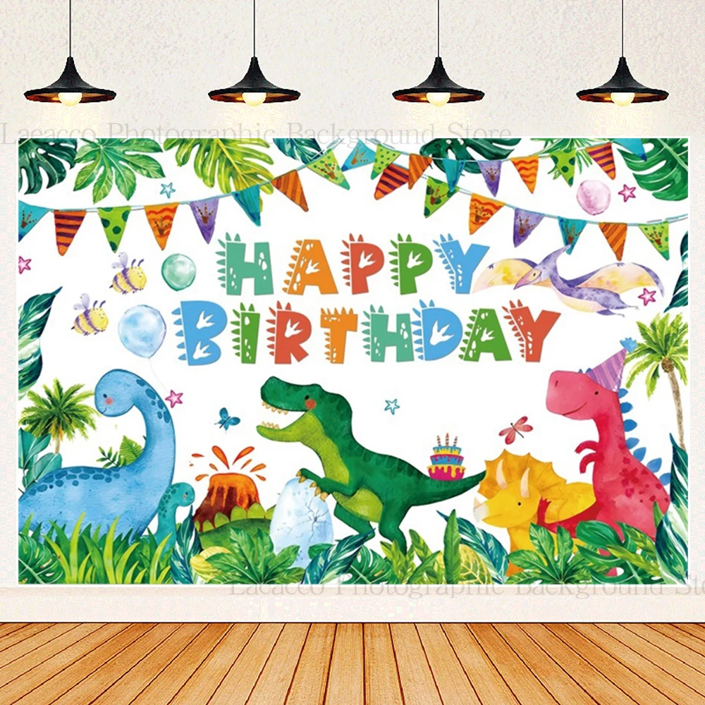 

Wild Dinosaur Kids 1st Birthday Custom Text Party Decor Background Animal Elephant One Newborn Baby Shower Photo Zone Backdrop