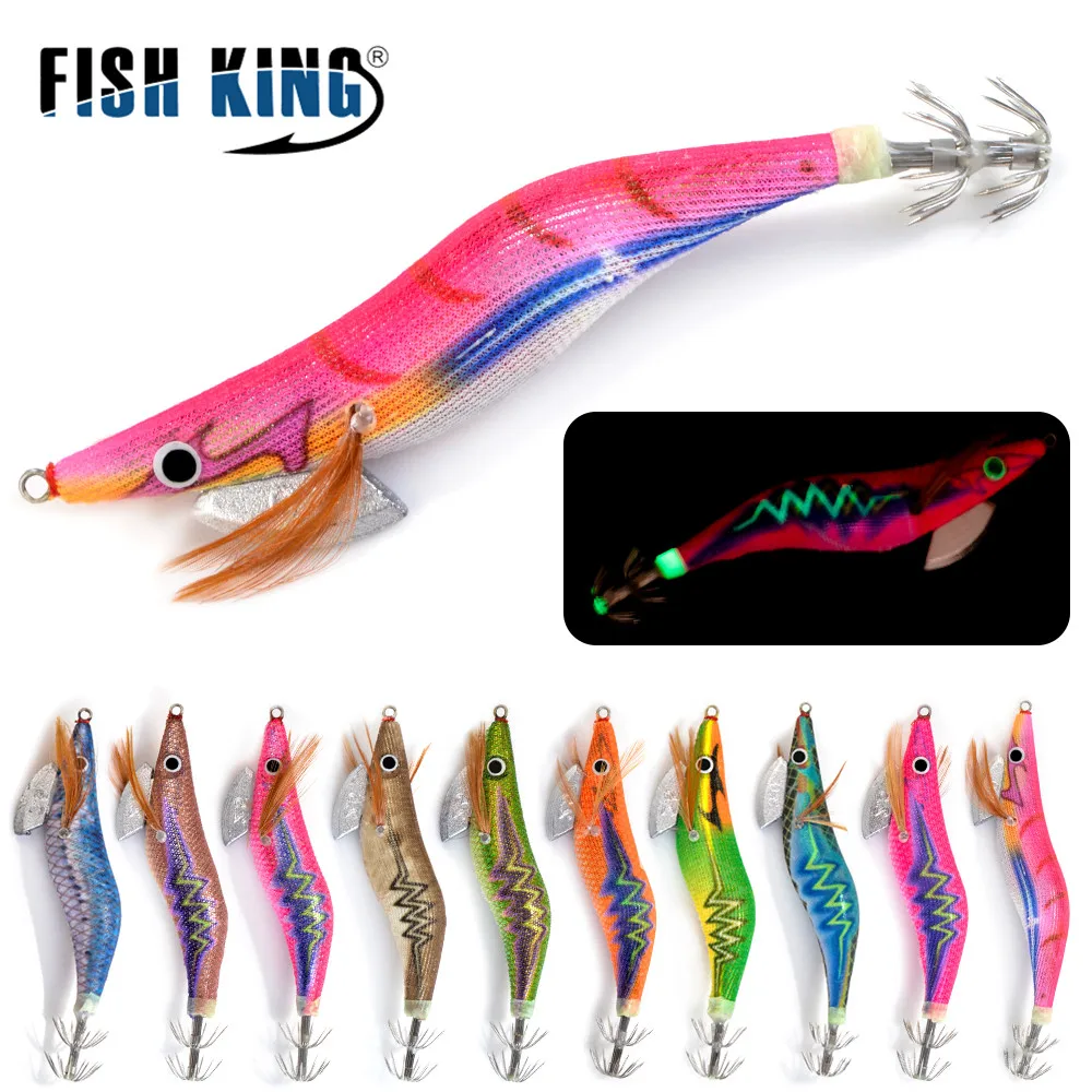 

FISH KING крючок для кальмара, приманка для рыбной ловли, грузила с 3D глазами, 2 г, 2,5 г, 3 г, 3,5 г, приманки для джиггинга, искусственные приманки для креветок, светящиеся приманки
