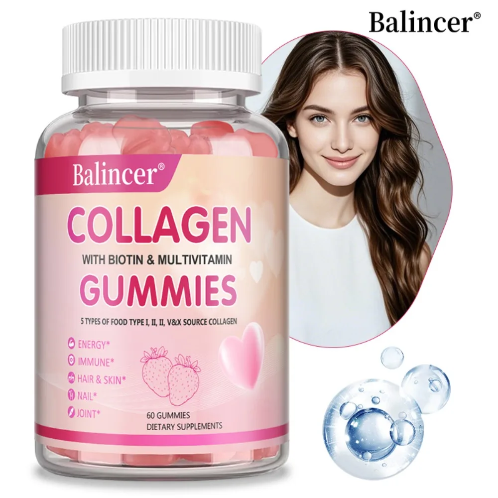 Collagen Gummies with Biotin for Hair Skin Nails Joints Support Energy Immune Beauty Supplement 60 Gummies