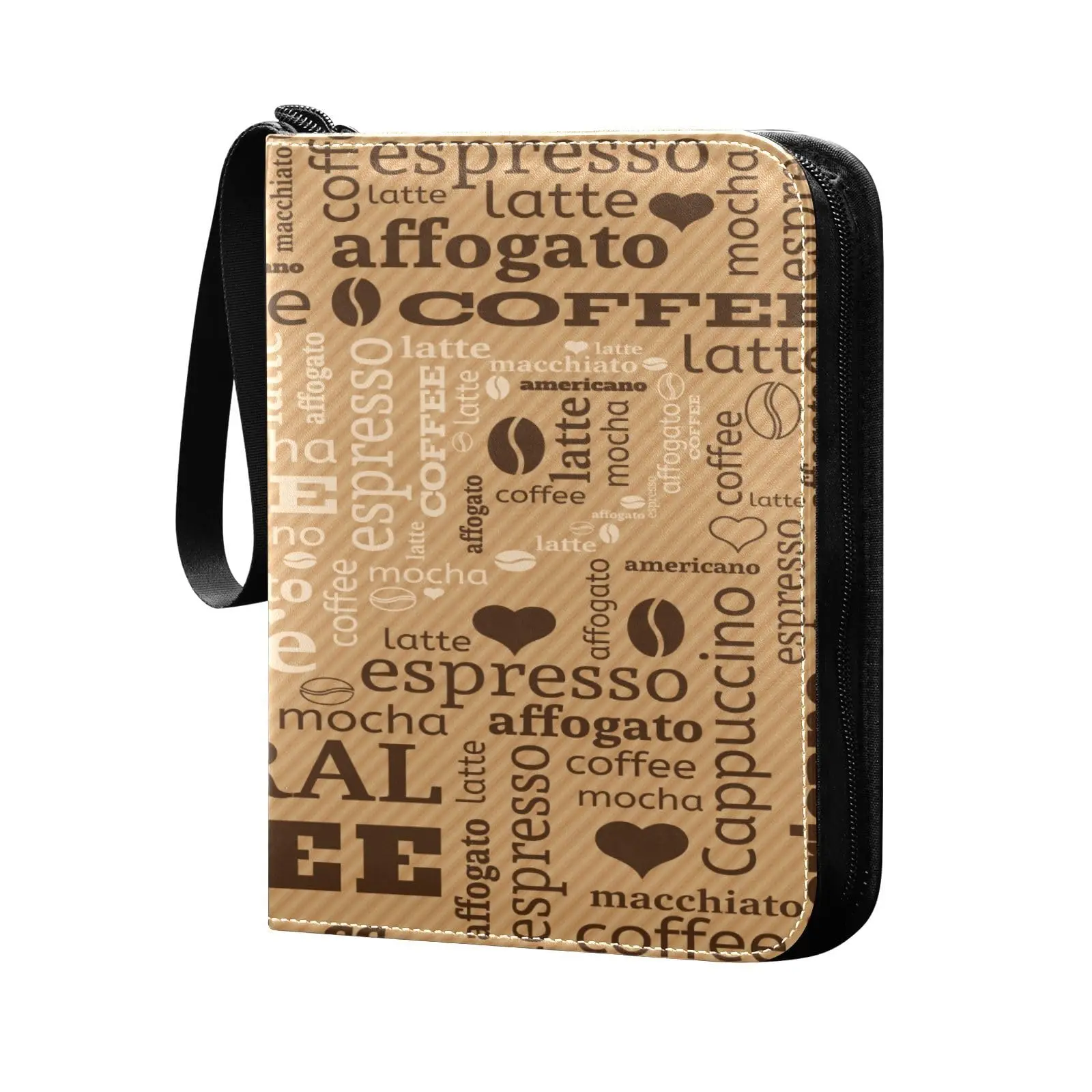 Coffee Hand Drawn Card Binder 4 Pocket Card Binder 400 Double Sided Pocket Album Sport Game Cards Unique Card Collection Storage