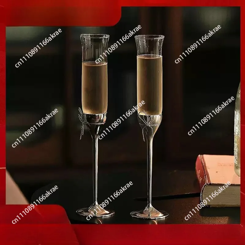 for Couple Love Knots Champagne Wine Glass Set, Elegant Goblet Pair Perfect for Engagement Birthday Romantic Gift