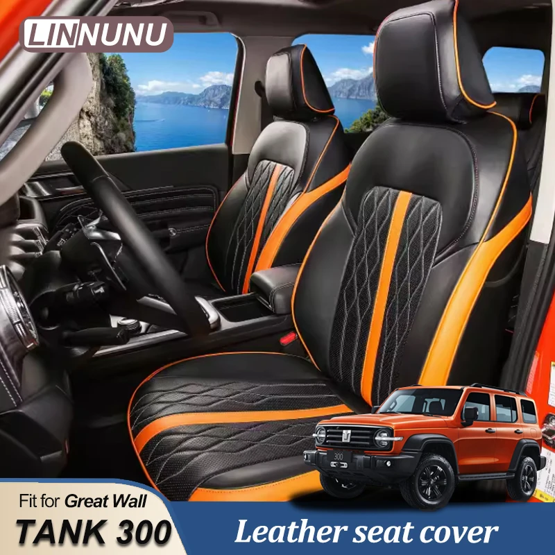 LINNUNU Car Seat Cover Leather Specific Fit for Tank 300 Full Covered with Front and Rear Set Flowing lines Four Season Cushion