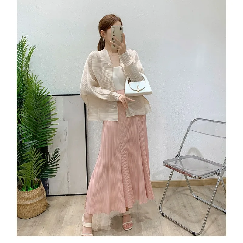 Miyake Pleated Handmade Pleated Jacket 2025 Spring and Summer New Solid Colour Cardigan Versatile Casual Fold Jacket Clothing