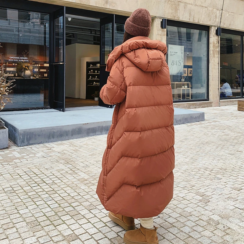 Hooded Puffer Coats for Women, Long Winter Coat, Korean Fashion, Casual Parkas, Thick Warm Down Jacket, Loose Outerwear, Female