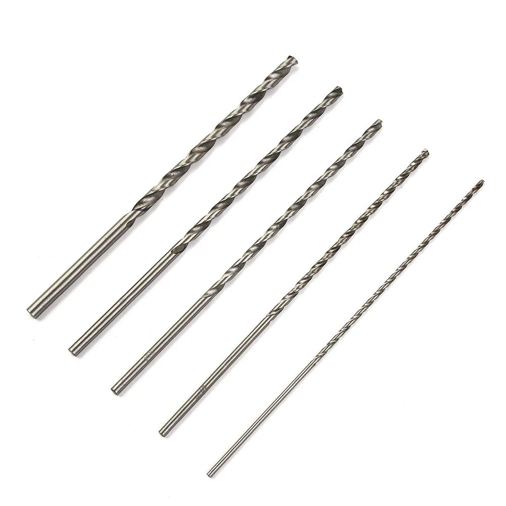 Kit mata bor, 2 3 3.5 4 5mm ekstra panjang baja kecepatan tinggi, Set pengganti suku cadang Aksesori Perak 2mm 3mm 3.5mm 4mm 5mm