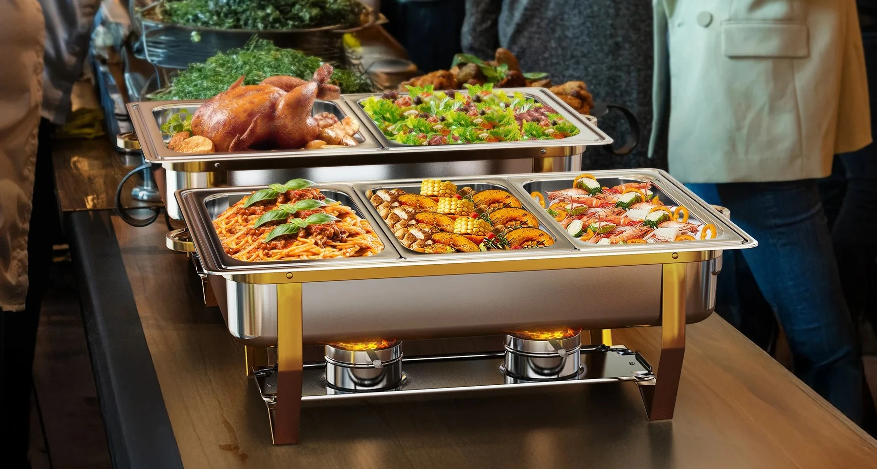 Factory Direct 2026 2/4 Pack 8QT Chafing Dish Buffet Set Stainless Steel Chafer Rectangle Catering Warmer for Party Banquet