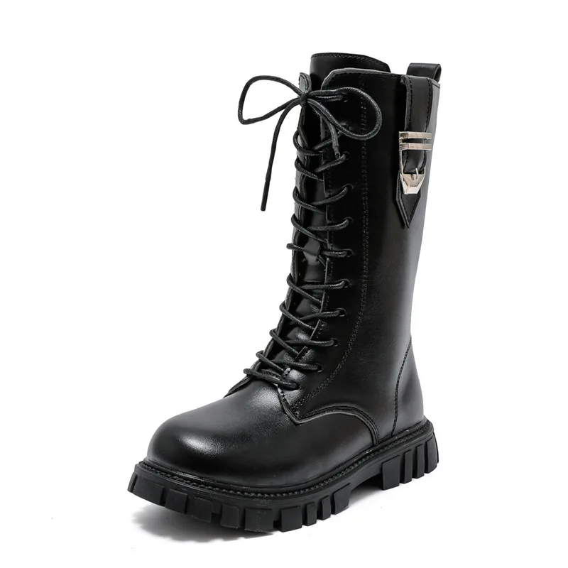 Autumn Girls Fashion Causal Boots Winter Classic Round Toe Warm Kids PU Leather Chunky Heel Boots Luxury Childrens Midsole Shoes