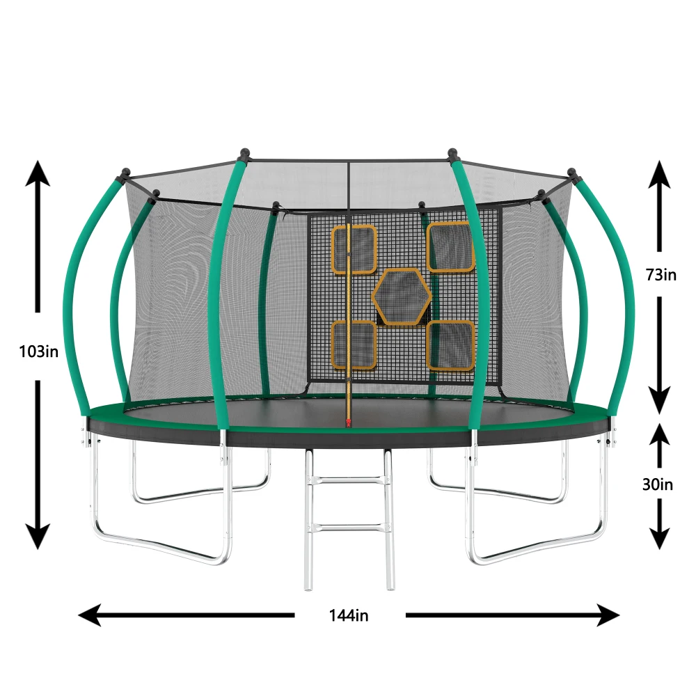 Trampolín de 12 pies con recinto, trampolines recreativos con escalera, trampolín exterior para niños, trampolín para niños