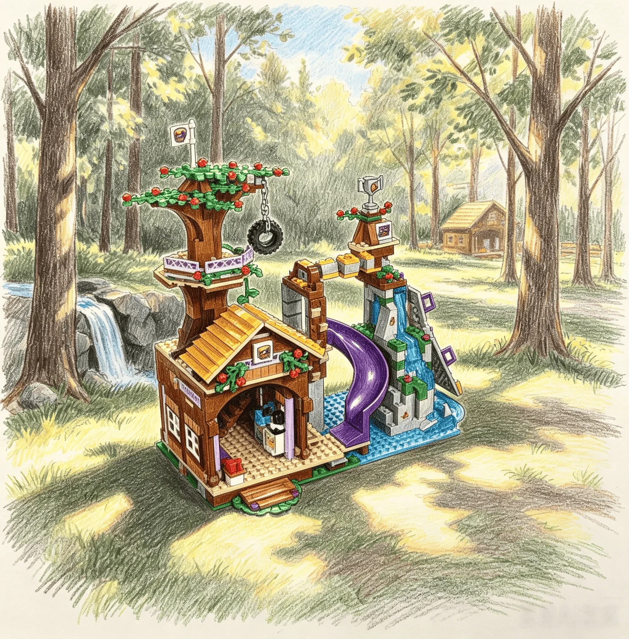 New MOC  Summer Vacation Villa Adventure Camp Building Kit Model DIY Toy Bricks Gift for Boys and Girls
