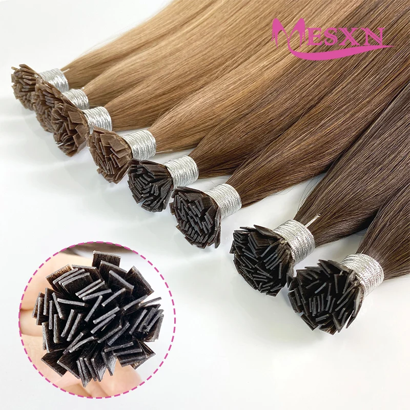 MESXN High Quality Flat Tip Hair Extensions 100% Real Human Hair Fusion Hair Extensions Straight Brown Blonde Color 1g/Strand