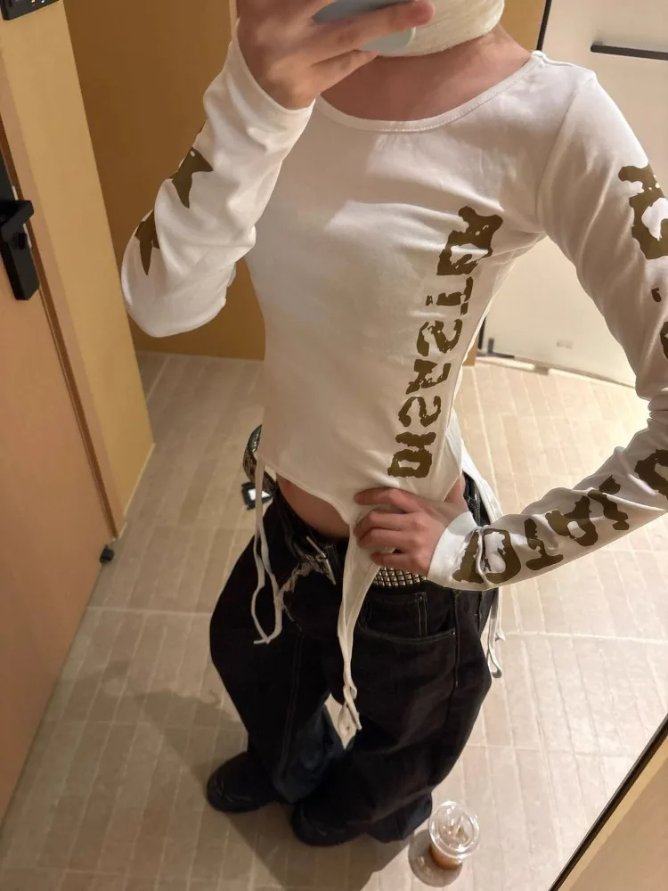 Women's 2026 Summer New Elegant Design Streetwear Printed Spicy Girl Letter Tight Long Sleeve Tee Y2K Hot Girl Going Out Top view 4