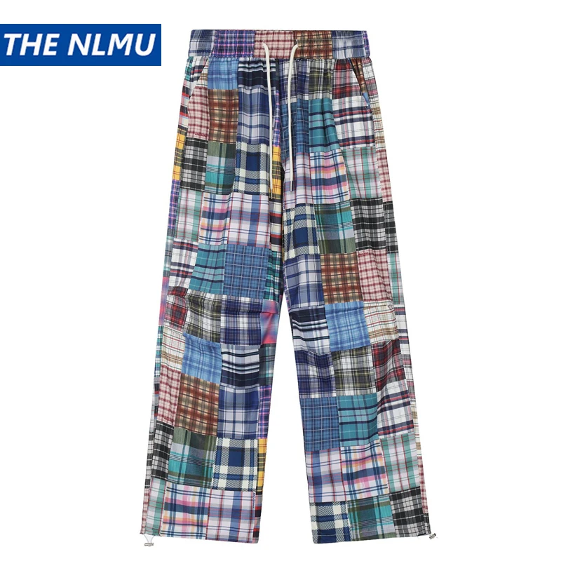 

2024 Loose Straight Pant for Men and Women Retro Plaid Printed Casual Pants Joggers Harajuku Color Block Patchwork Sweatpant