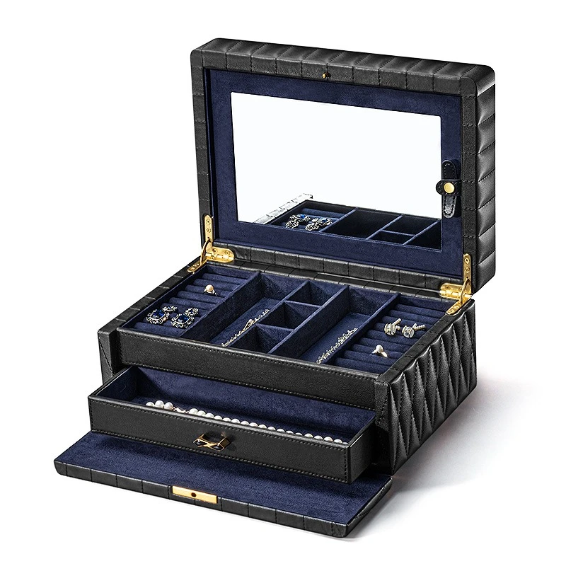 Leather jewelry box, large capacity multi-layer, European jewelry box