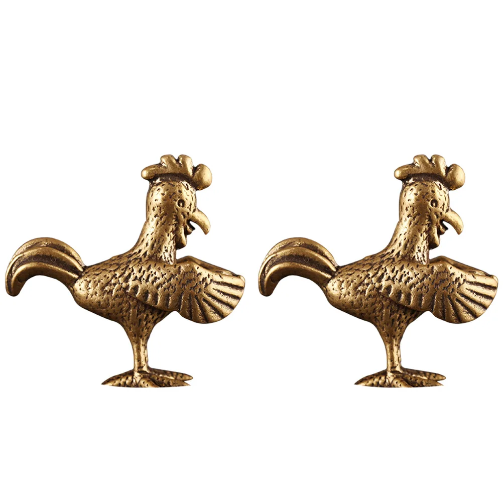 

2Pcs Zodiac Chicken Keychain Pendant Adornment Retro Style Mini Desktop Decor Brass Craft Durability Gift Jewelry Accessories