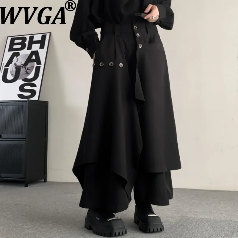 

WVGA Autumn New Men's Tide Chinese Style Yamamoto Style Asymmetric Splicing Draped Niche Chic Casual Wide-Leg Skirt Pants W21242
