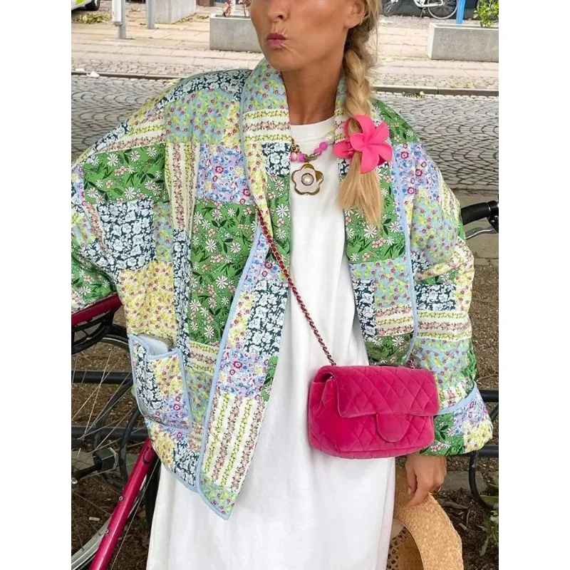 Women's Cotton Jacket Autumn And Winter New Floral Patterns Cardigan Cotton Jacket Elegant Ladies Street Shoot Women's
