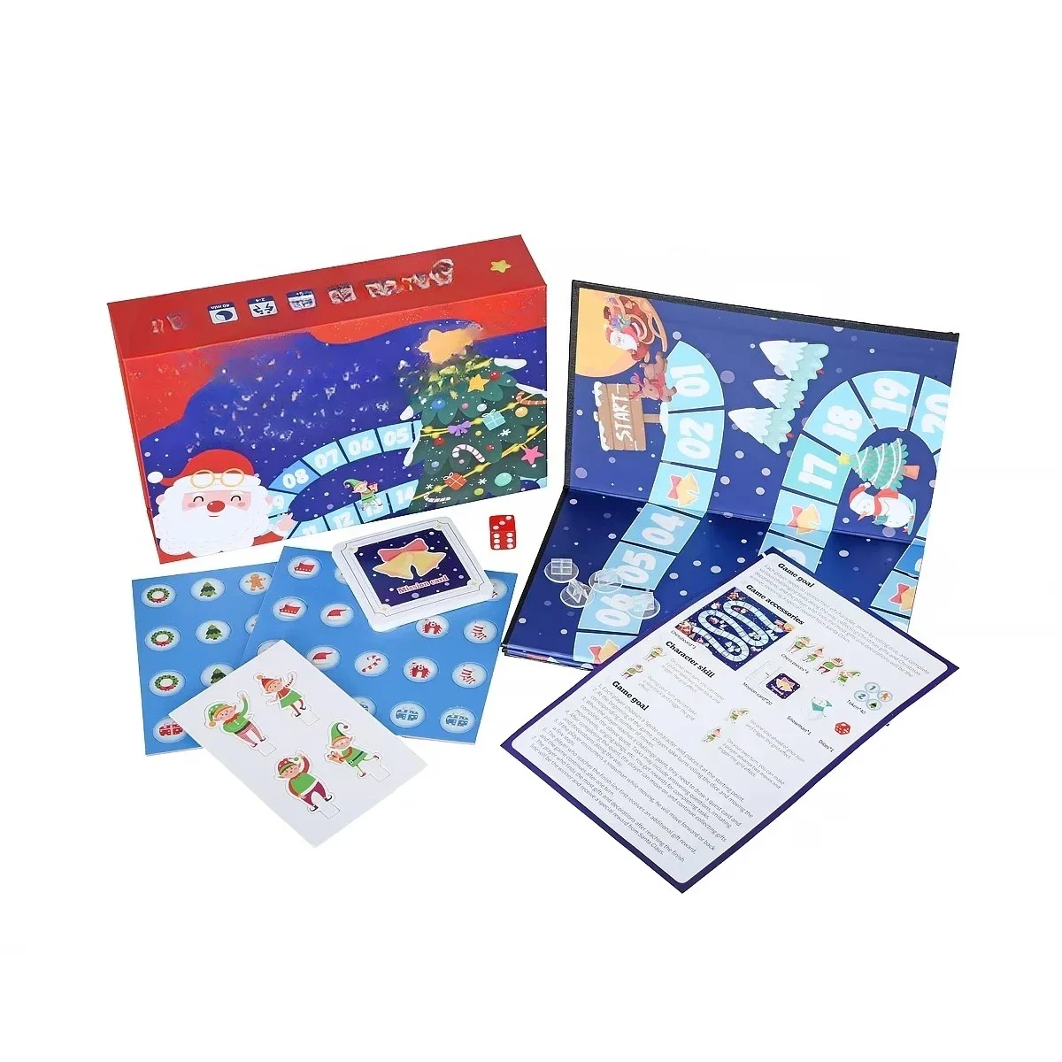 Fun party board game set with printed patterns and educational toys for playing with Christmas