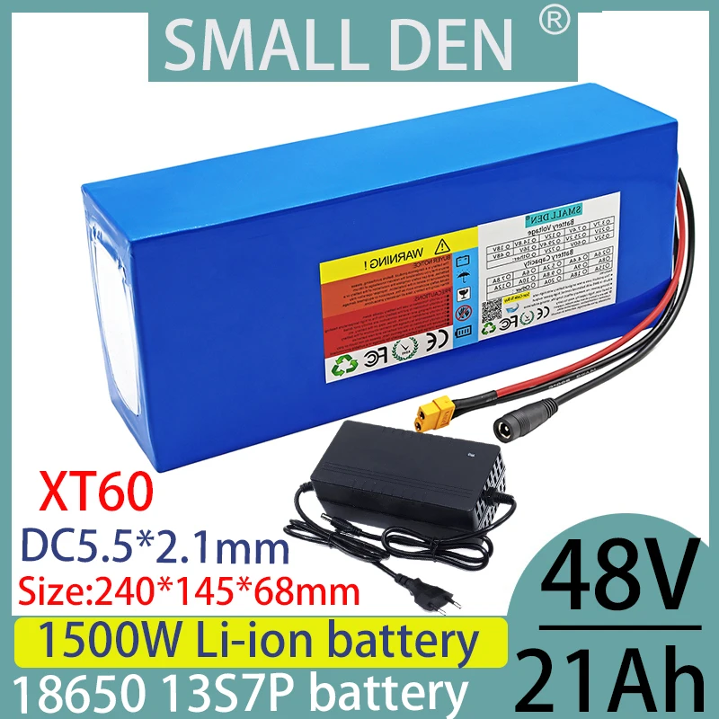 New 48V 21ah 18650 13S7P electric motorcycle tricycle battery scooter battery with BMS protection 0-1500W+54.6V 2A 3A 5A charger