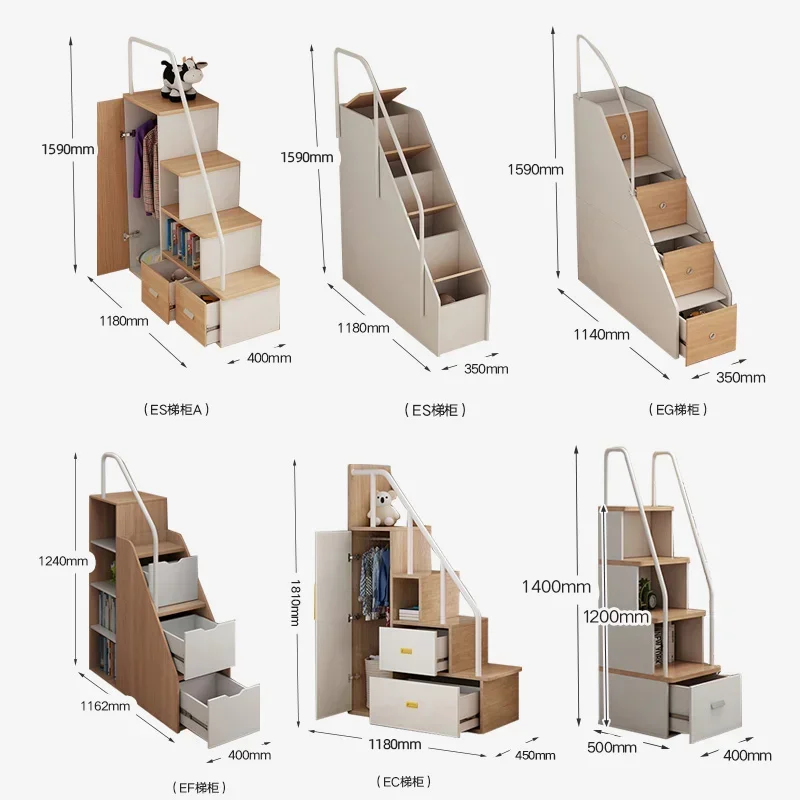 

Шкаф-лестница вкл и выкл. кровать, шкаф-лестница типа гардероба, шкаф-лестница на книжной полке, лестница с выдвижным ящиком.