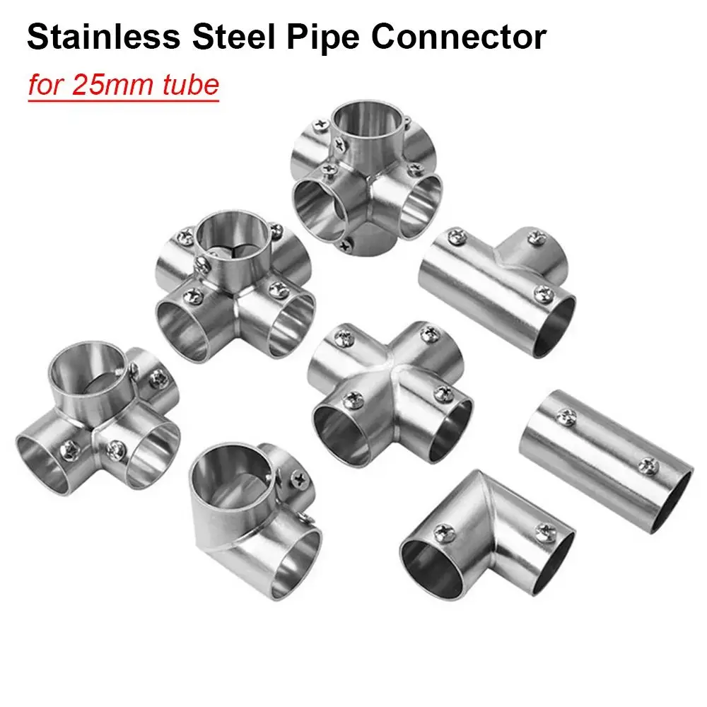1Pcs New Tee Straight Elbow Pipe Connector 2/3/4/5/6 Way 25mm Pipe Fittings Stainless Steel Tube Joint Furniture Hardware