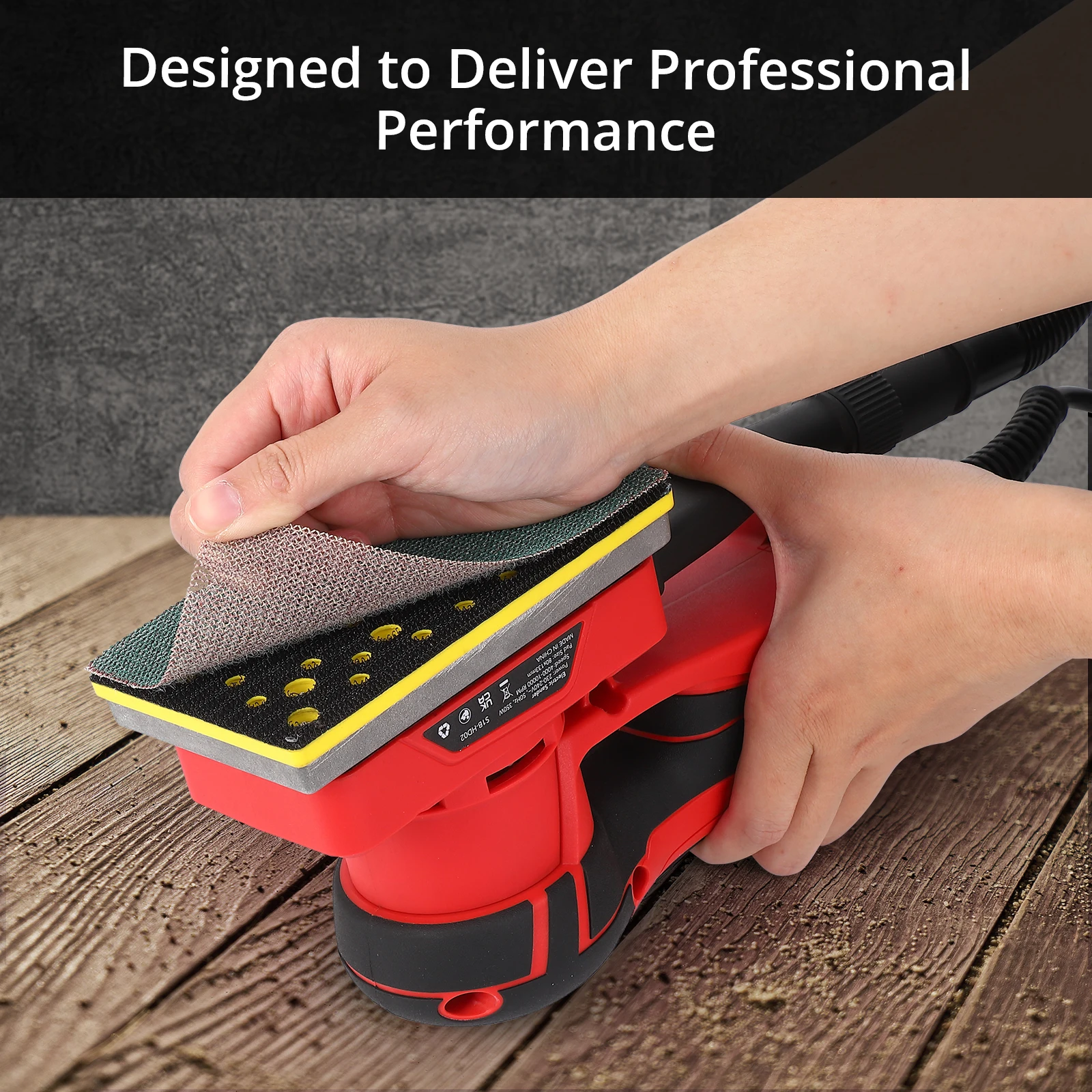 ماكينة صنفرة تشطيب بمحرك بدون فرشاة بقدرة 350 وات، اهتزاز قوي ومنخفض 10000 دورة في الدقيقة مع 12 ورق صنفرة لأعمال الخشب والتلميع