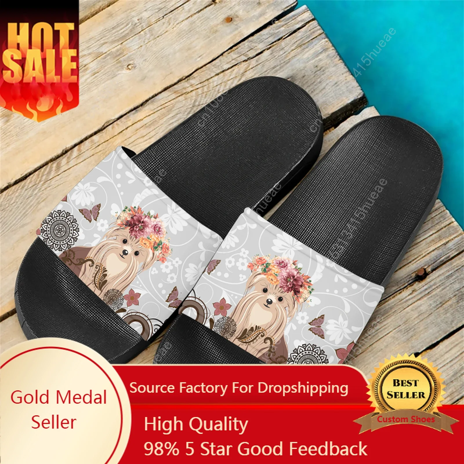 

Summer Comfortable Indoor Women Slides Cute Yorkshire Terrier Print Non-slip Casual Ladies Slippers Lightweight Female Sandals