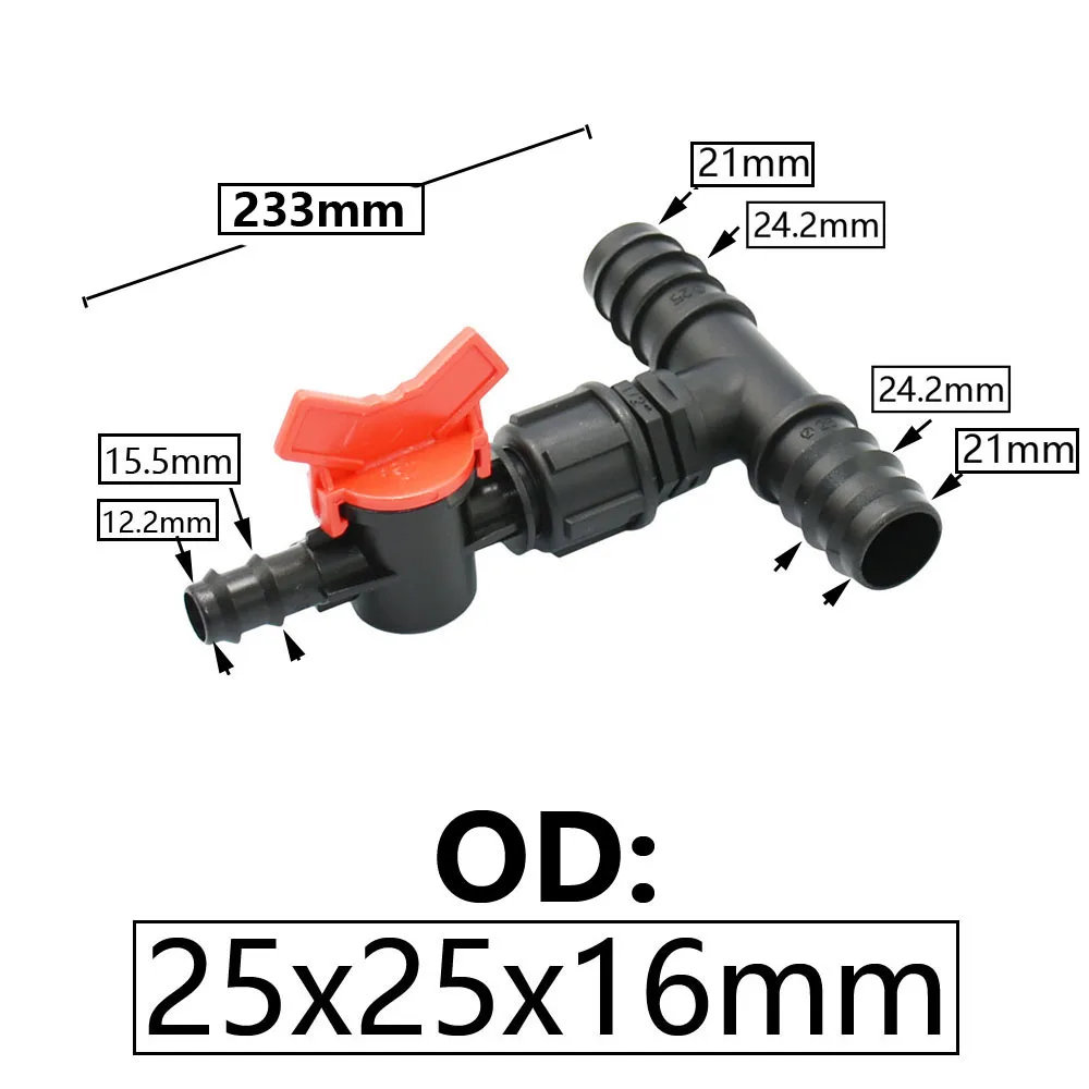 16/20/25mm Garden Hose Splitter Tee Reducer Barb Connector Tap Valve 1/2 3/4 1\