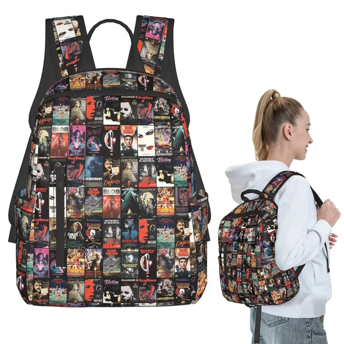 

RETRO HORROR VHS ARTWORK - 1988 Backpack Student Boys Girls BookBag Children School Bag Laptop Shoulder Bags for Men Women