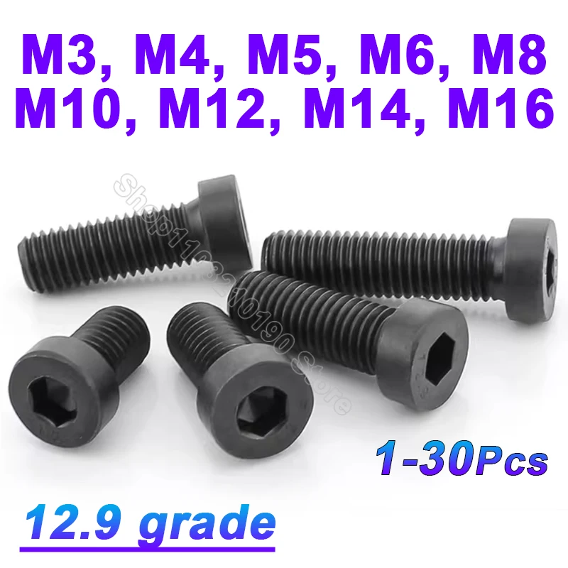 

1-30pcs M3 M4 M5 M6 M8 M10 M12 M14 M16 Black 12.9 Grade DIN7984 Hex Hexagon Socket Thin Low Short Profile Head Allen Cap Screw