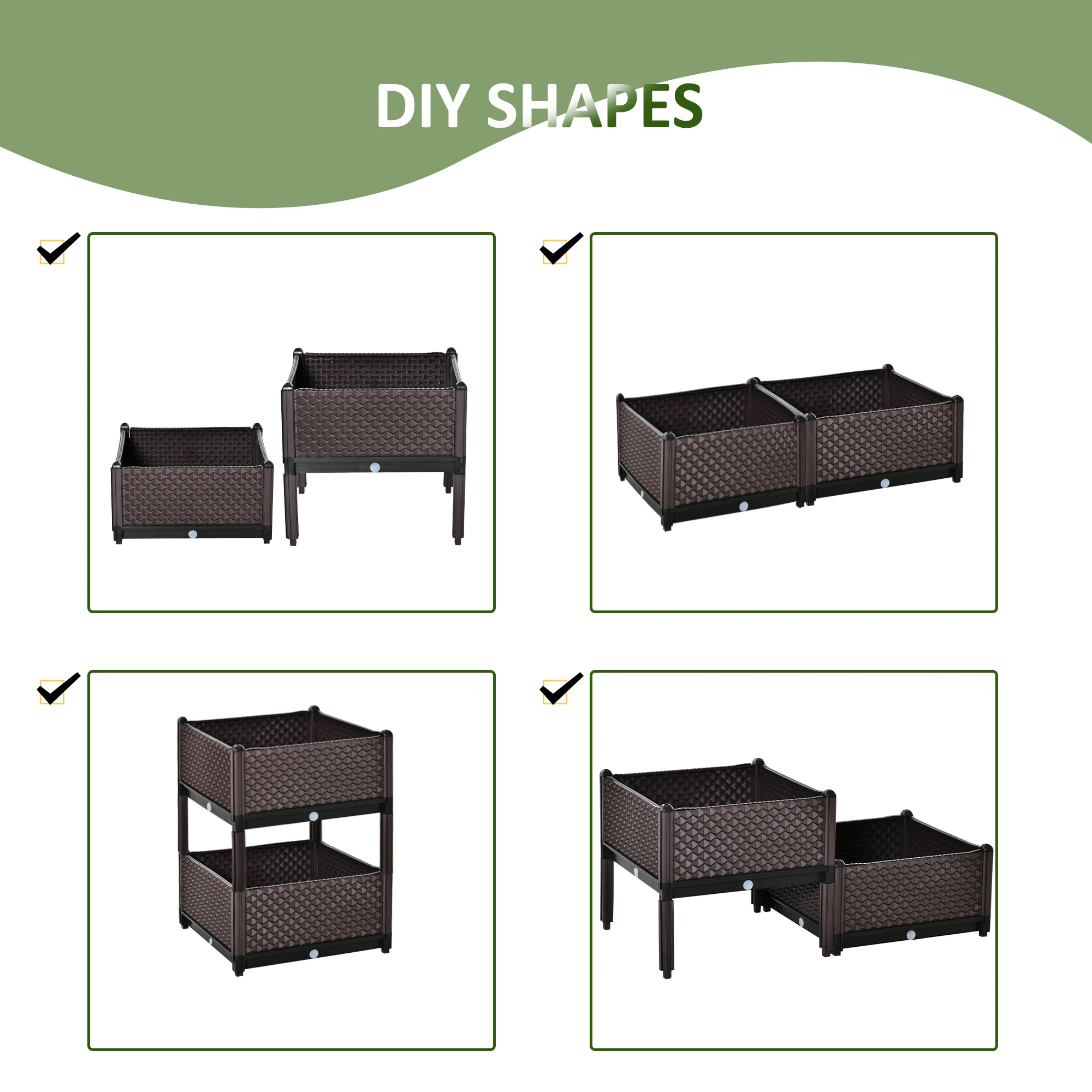 2-Piece Raised Garden Bed Planter Box Flower Vegetables Planting Container