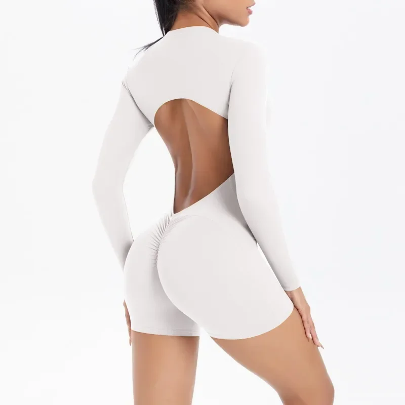 

Women's Seamless Yoga Bodysuit - Cut-Out Back & Half Zip Peach Booty Lift Naked Feel Quick-Dry Gym Running Workout One-Piece