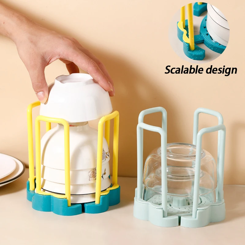 Kitchen Dish Rack Rotatable and Expandable Plastic Drain Rack for Space Saving Dish Drying and Storage on Counter Top