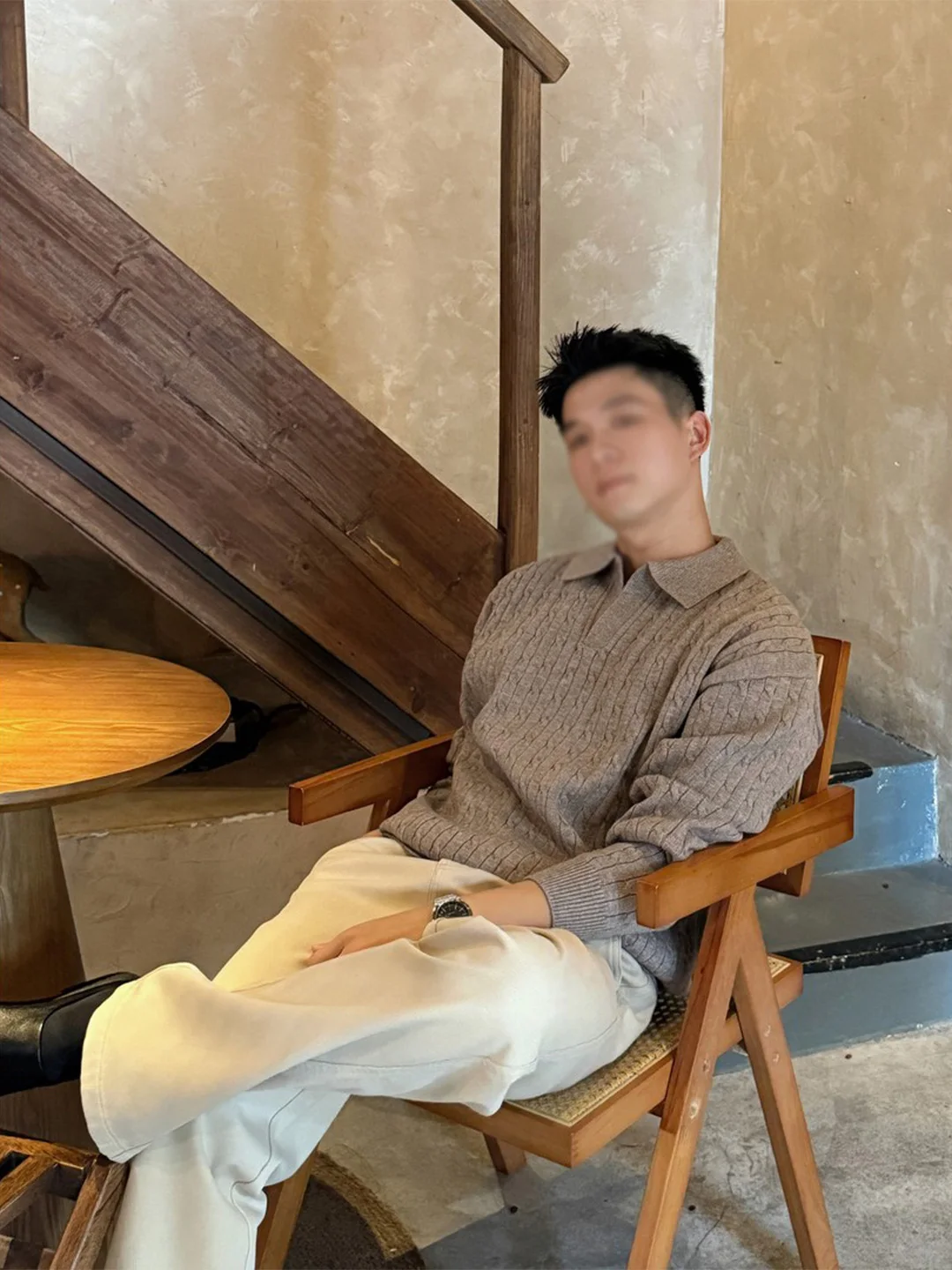 

Мужской повседневный вязаный свитер с воротником-стойкой, узором косы, из мягкого полиэстера, с длинными рукавами, для осени и зимы